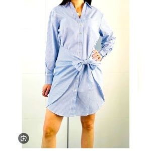ESQUALO WRAP STRIPE MINI SHIRT DRESS, blue and white, size 8